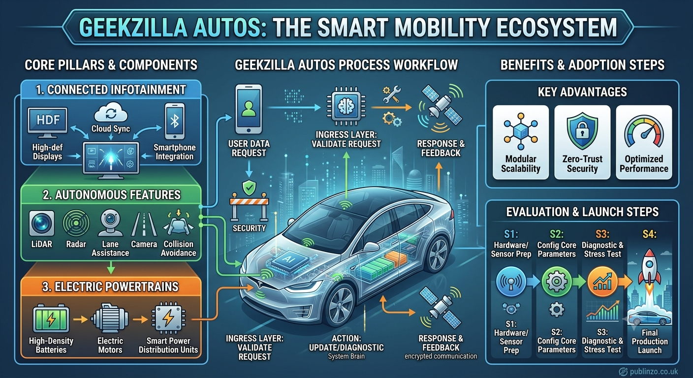 Geekzilla Autos Smart Vehicle Technology Infographic Diagram