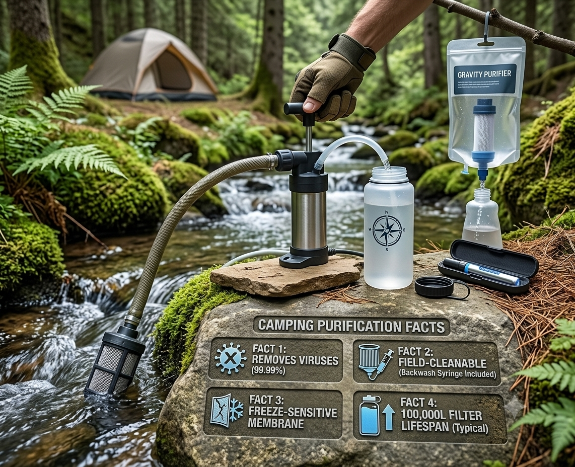 water purifier camping setup